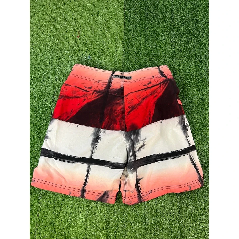 Oakley Mens‎ Size 30 Board Shorts Red Black White Abstract Graphic Swim Trunks